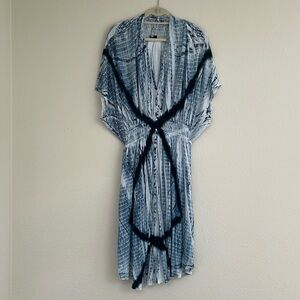 Lucky Brand - Navy & White Distressed Button-Down Tie-Dye Dress w/Ties